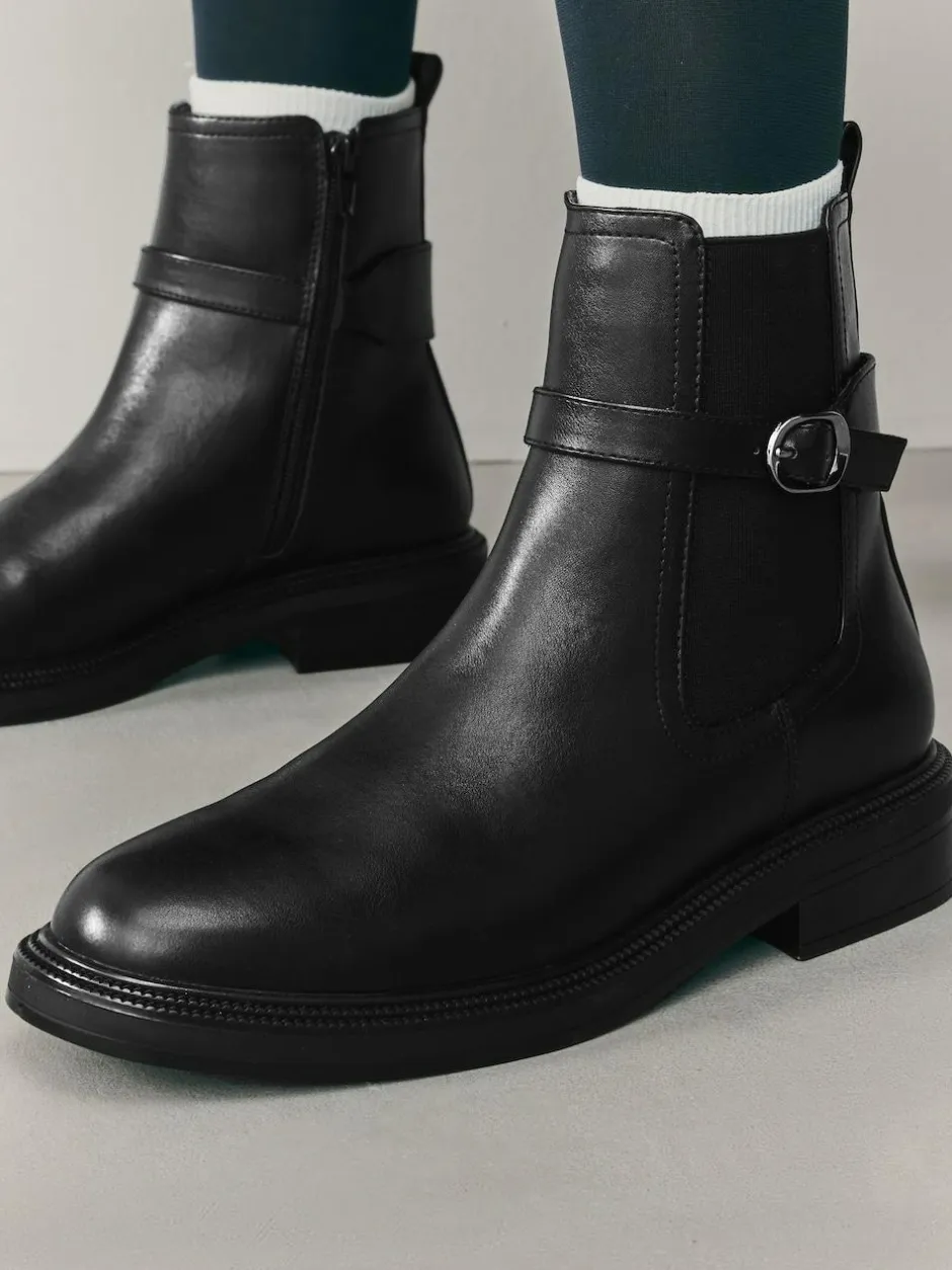 Next Black Extra Wide Fit Buckled Chelsea Boots Sale