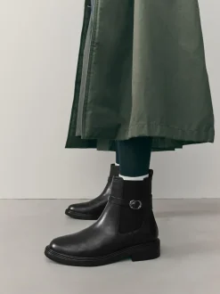 Next Black Extra Wide Fit Buckled Chelsea Boots Sale