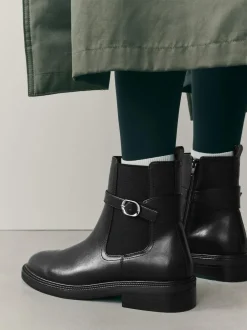 Next Black Extra Wide Fit Buckled Chelsea Boots Sale