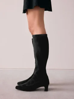 Next Black Extra Wide Fit Forever Comfort® Chisel Toe Knee Sock Boots Sale