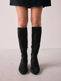 Next Black Extra Wide Fit Forever Comfort® Chisel Toe Knee Sock Boots Sale