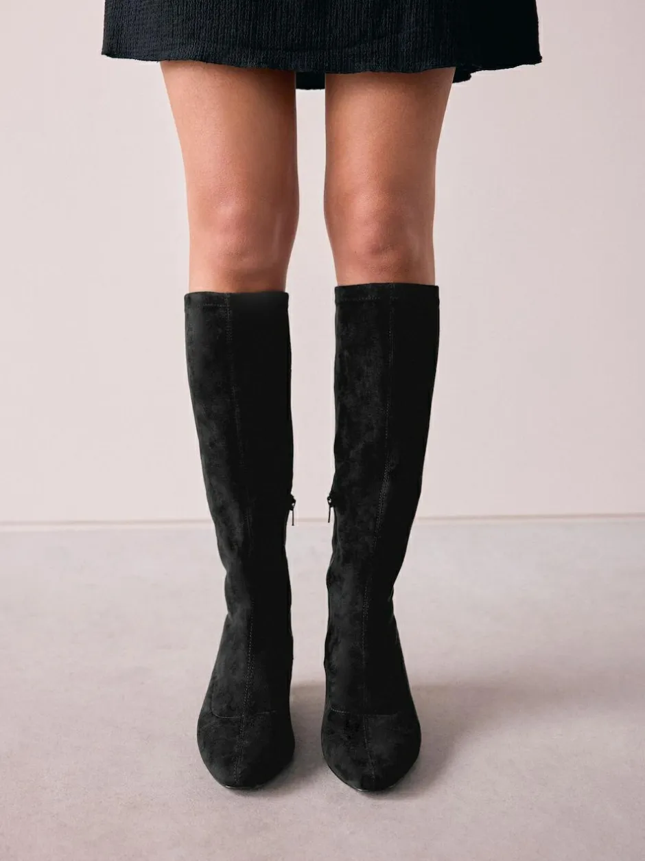Next Black Extra Wide Fit Forever Comfort® Chisel Toe Knee Sock Boots Sale
