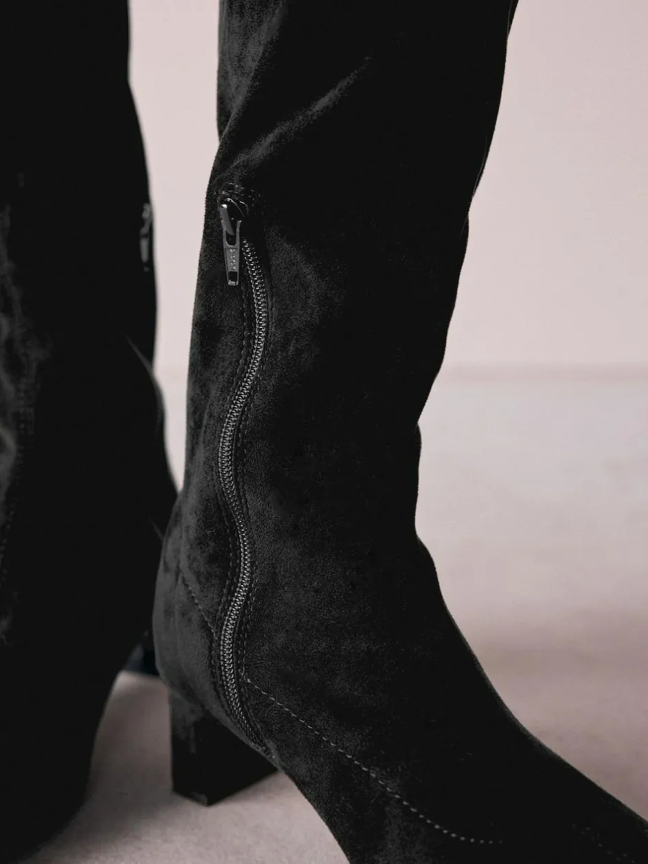 Next Black Extra Wide Fit Forever Comfort® Chisel Toe Knee Sock Boots Sale