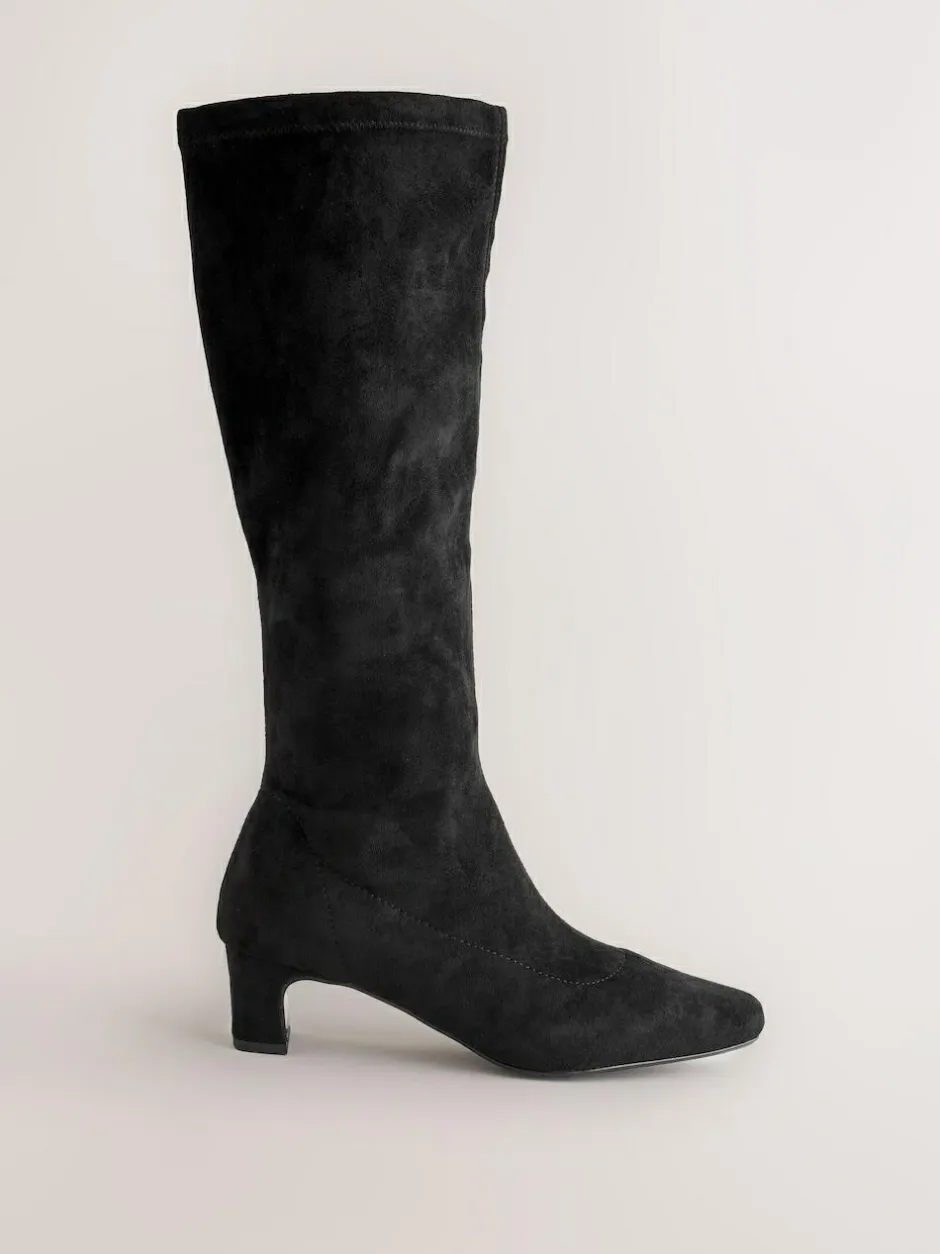 Next Black Extra Wide Fit Forever Comfort® Chisel Toe Knee Sock Boots Sale