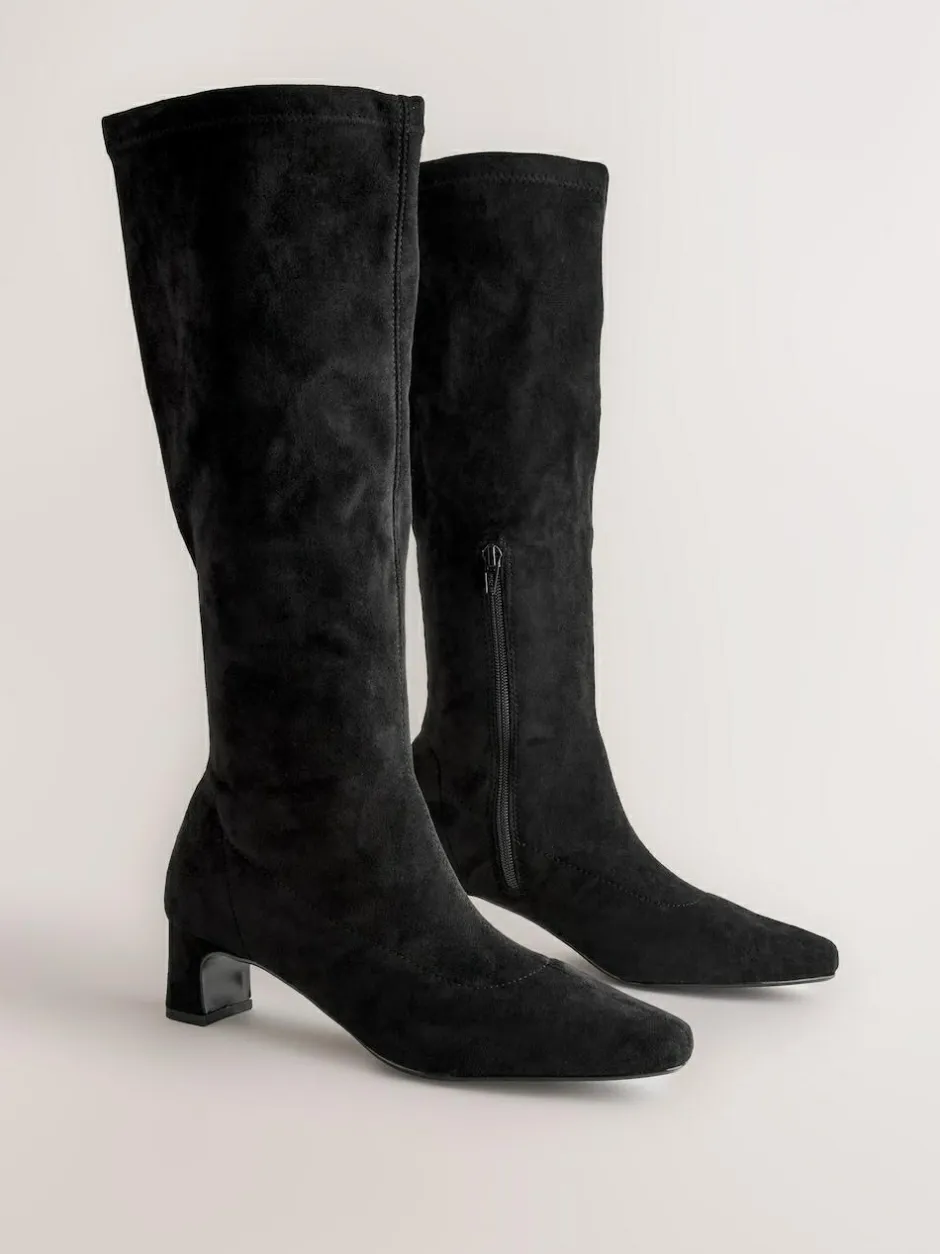 Next Black Extra Wide Fit Forever Comfort® Chisel Toe Knee Sock Boots Sale