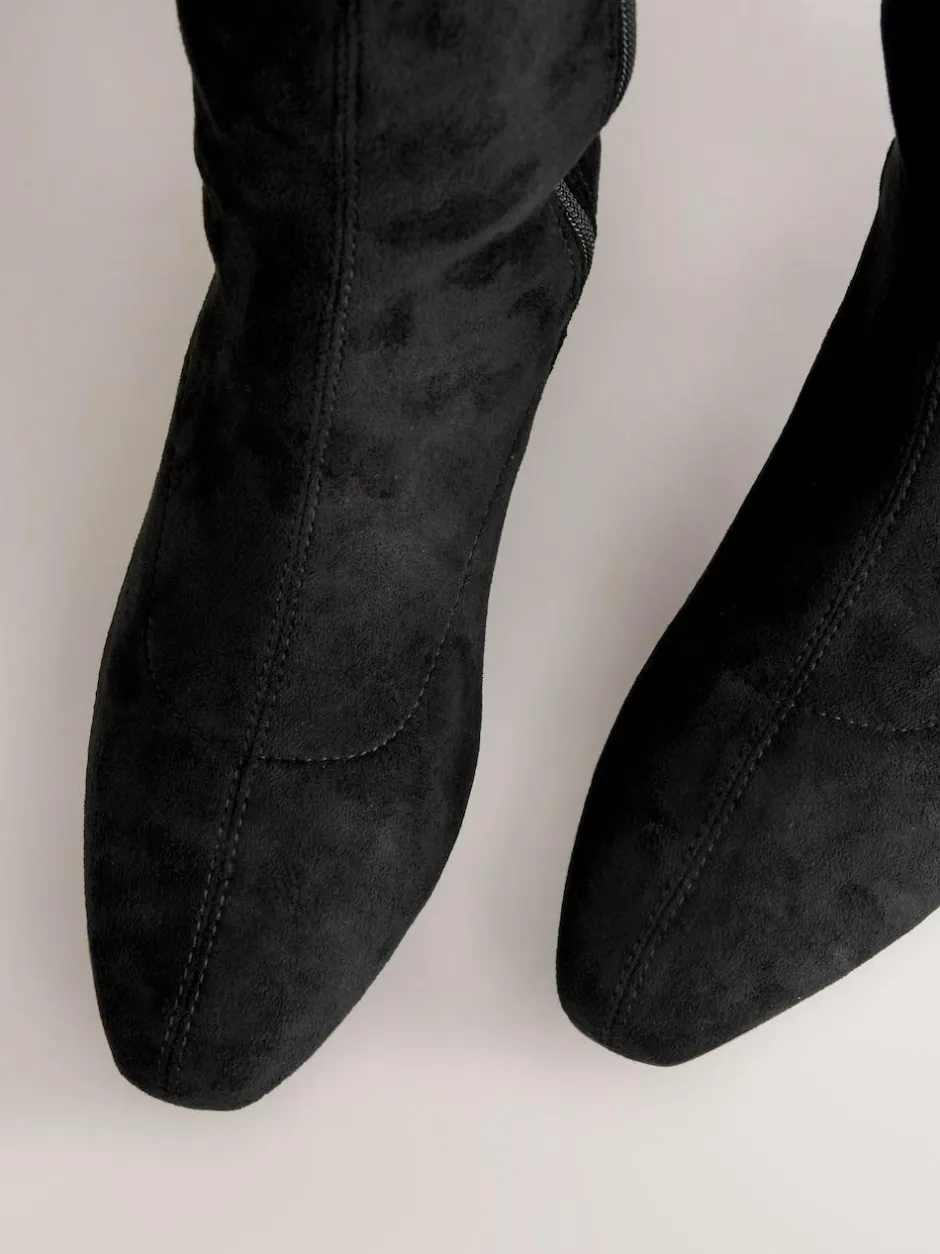 Next Black Extra Wide Fit Forever Comfort® Chisel Toe Knee Sock Boots Sale