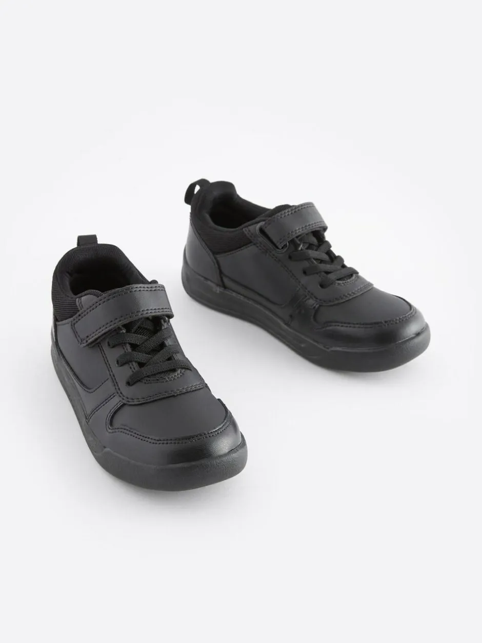 Next Black Extra Wide Fit (H) Elastic Lace School Trainers
