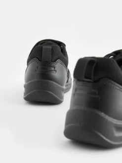 Next Black Extra Wide Fit (H) Elastic Lace School Trainers