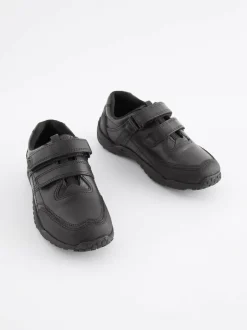 Next Black Extra Wide Fit (H) Leather Touch Fastening School Shoes New