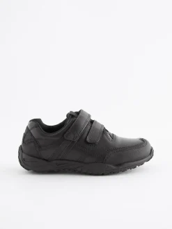 Next Black Extra Wide Fit (H) Leather Touch Fastening School Shoes New