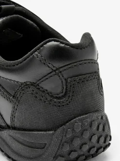 Next Black Extra Wide Fit (H) Leather Touch Fastening School Shoes New