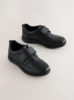 Next Black Extra Wide Fit (H) Leather 1 Strap Touch Fastening School Shoes