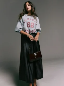 Next Faux Leather Midi Kilt Skirt Black Hot