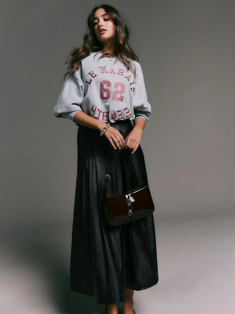 Next Faux Leather Midi Kilt Skirt Black Hot