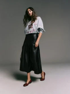 Next Faux Leather Midi Kilt Skirt Black Hot