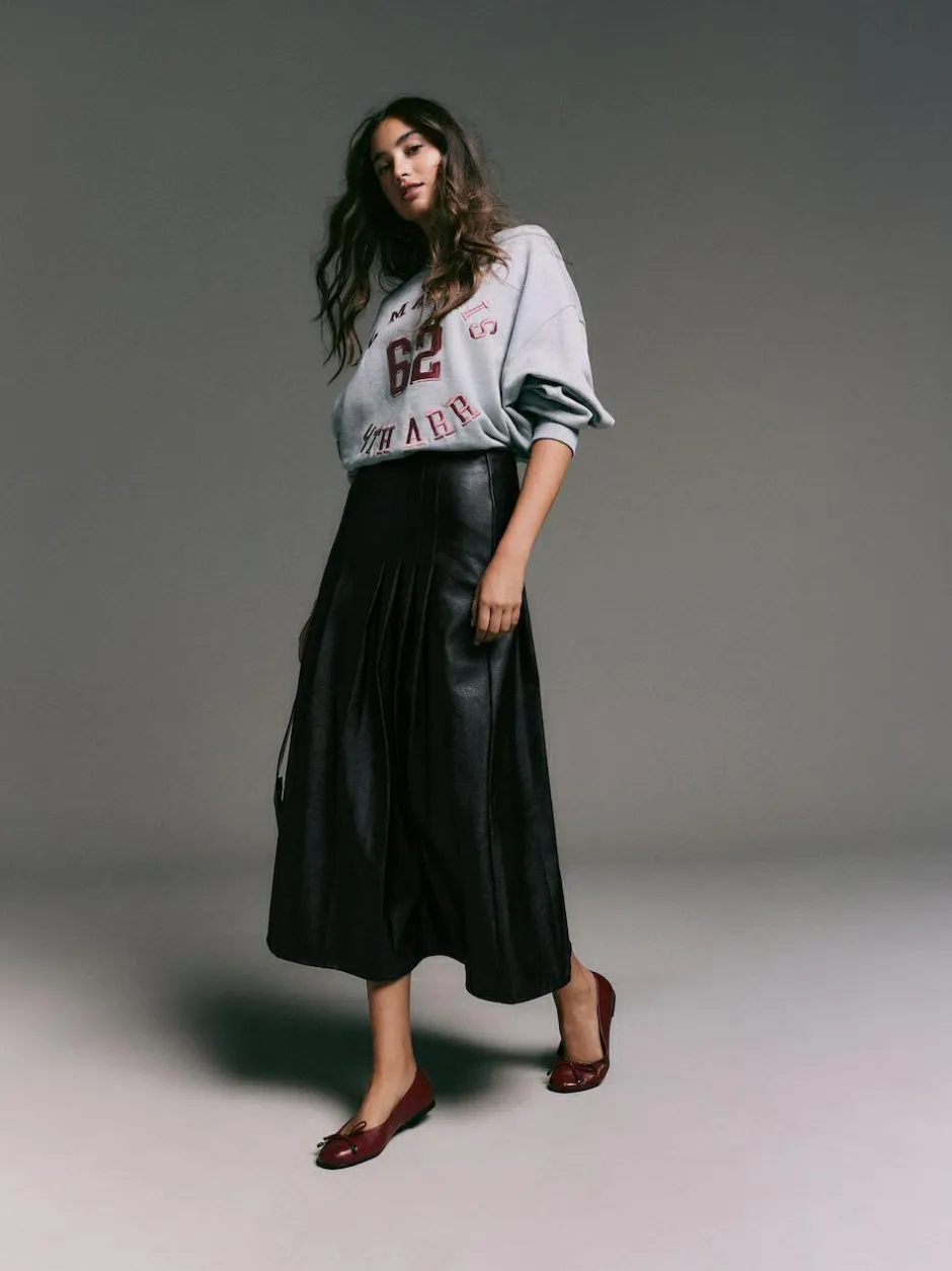 Next Faux Leather Midi Kilt Skirt Black Hot