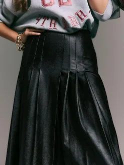 Next Faux Leather Midi Kilt Skirt Black Hot