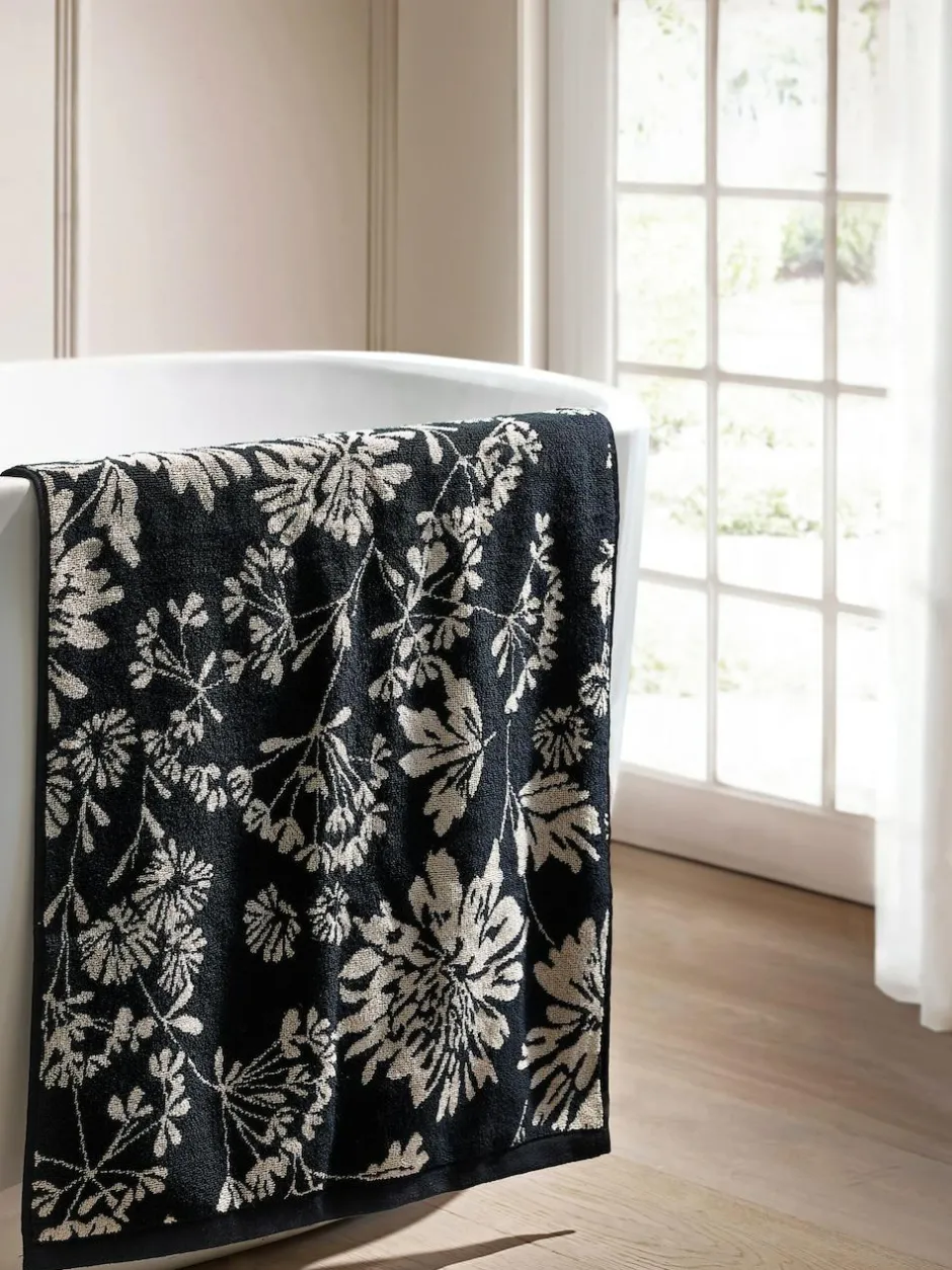 Next Black Floral 100% Cotton Towel Clearance