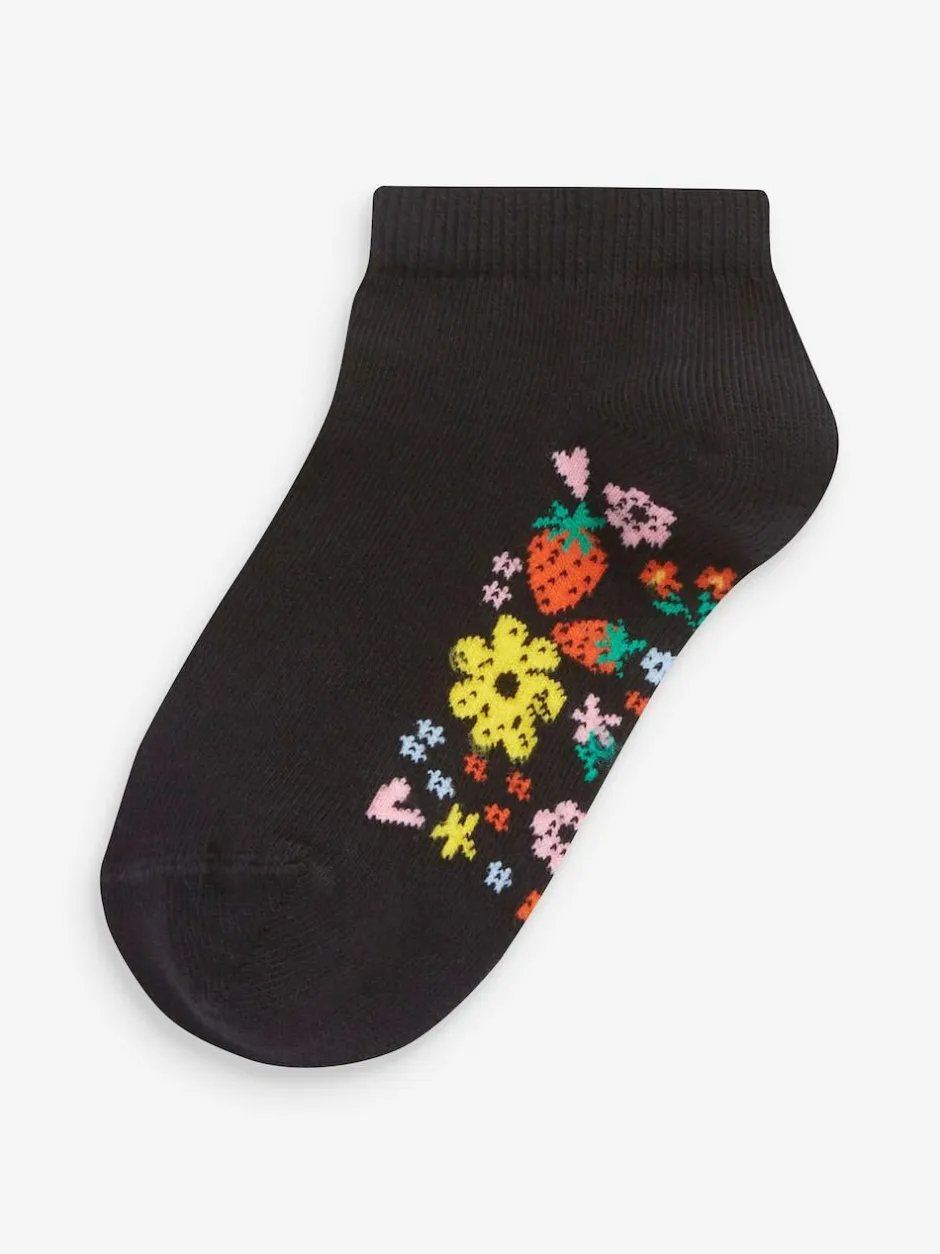 Next 5 Pack Cotton Rich Footbed Trainer Socks Black Floral Hot