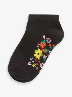 Next 5 Pack Cotton Rich Footbed Trainer Socks Black Floral Hot
