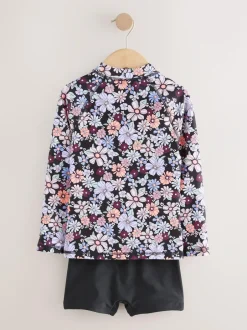 Next Long Sleeve Sunsafe Rash Vest And Shorts Set (3-16yrs) Black Floral Sale
