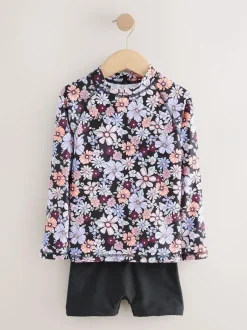 Next Long Sleeve Sunsafe Rash Vest And Shorts Set (3-16yrs) Black Floral Sale