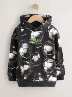 Next Black Football Print Older Boys Graphic Print Hoodie (3-16yrs)