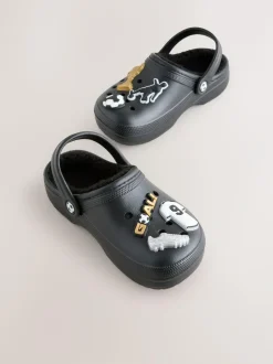 Next Warm Lined Slipper Clogs Black Football Print Online