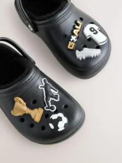 Next Warm Lined Slipper Clogs Black Football Print Online