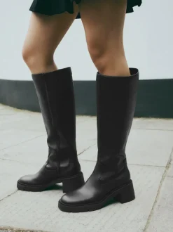Next Black Forever Comfort® Chunky Heeled Round Toe Knee High Boots