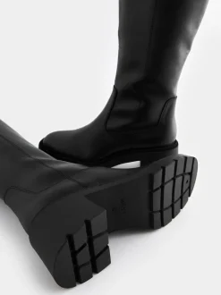 Next Black Forever Comfort® Chunky Heeled Round Toe Knee High Boots