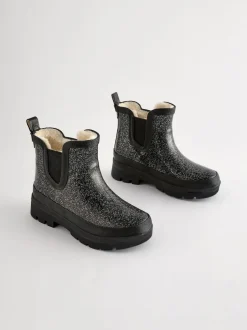 Next Black Glitter Chelsea Wellies New