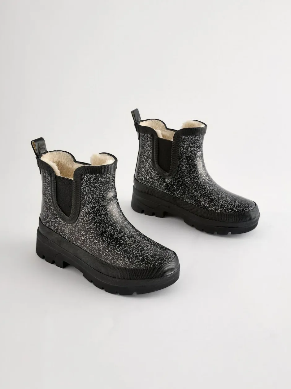Next Black Glitter Chelsea Wellies New