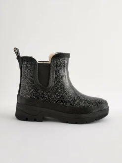 Next Black Glitter Chelsea Wellies New
