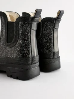 Next Black Glitter Chelsea Wellies New