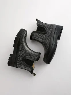 Next Black Glitter Chelsea Wellies New