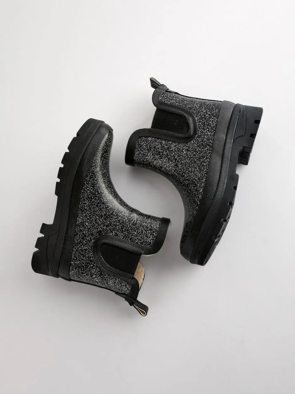 Next Black Glitter Chelsea Wellies New