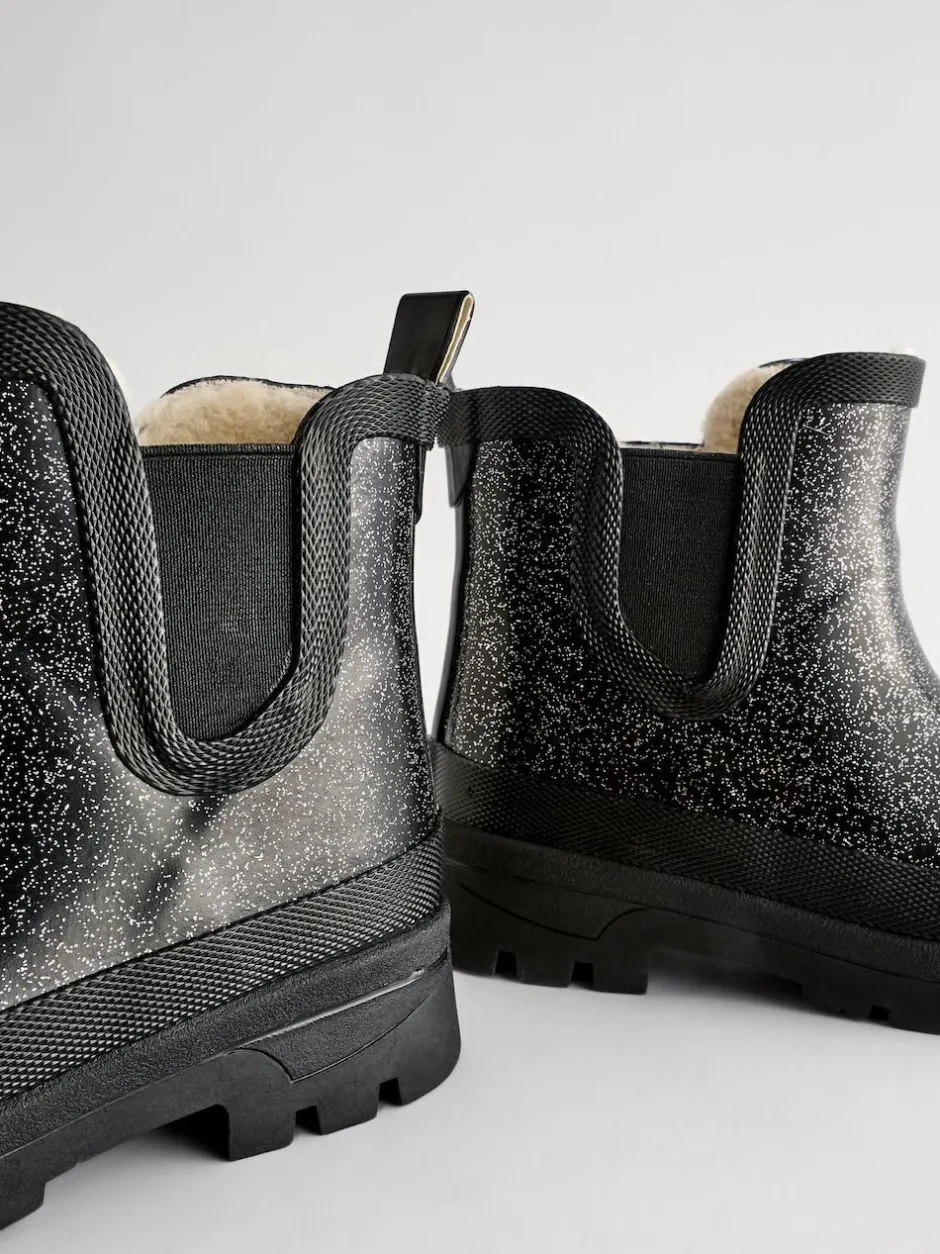 Next Black Glitter Chelsea Wellies New