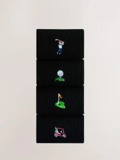 Next Black Golf Embroiderd Sports Socks 4 Pack Best
