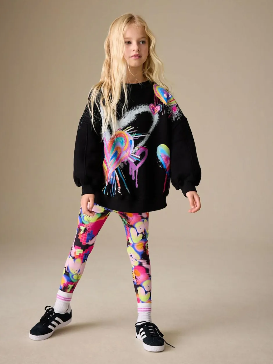 Next Sweatshirt and Leggings Set (3-16yrs) Black Graffiti Heart Outlet