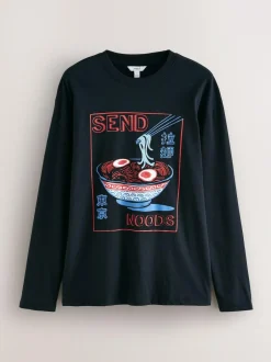 Next Graphic Long Sleeve Jersey Pyjamas Set Black Outlet