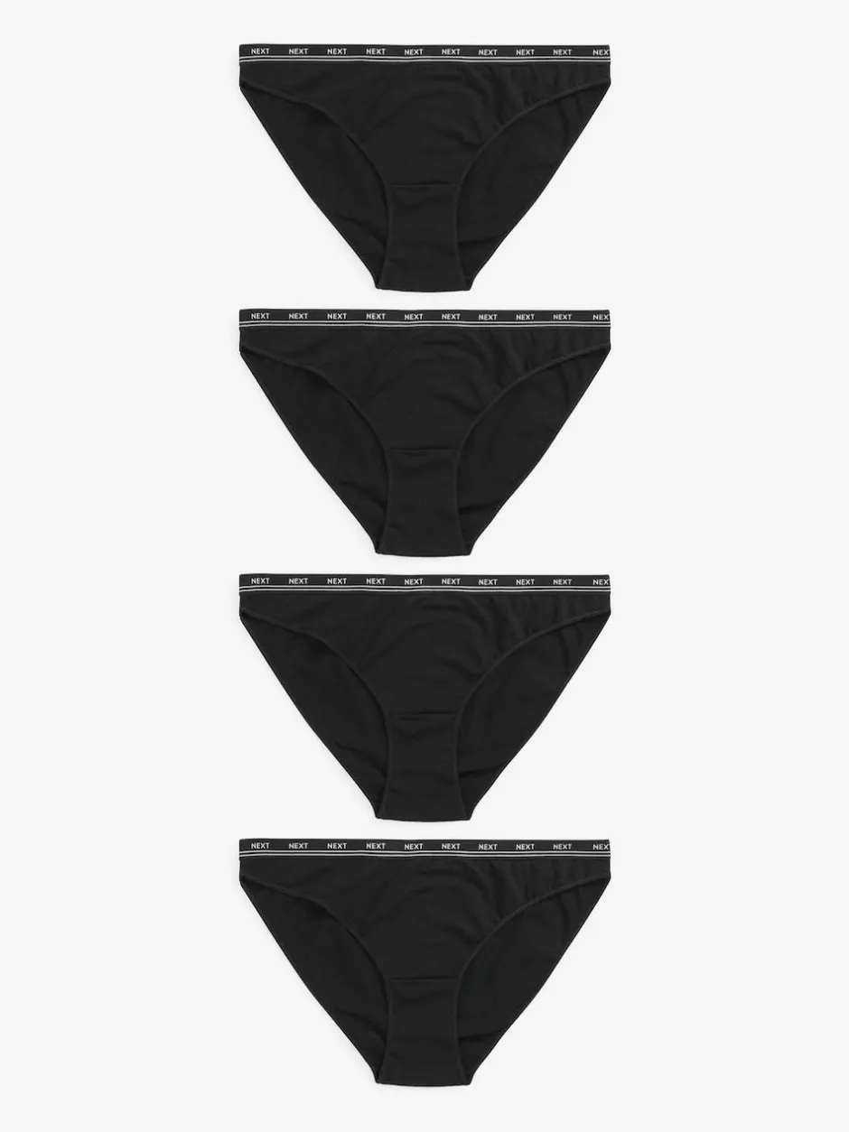 Next Black High Leg Cotton Logo Knickers 4 Pack Discount