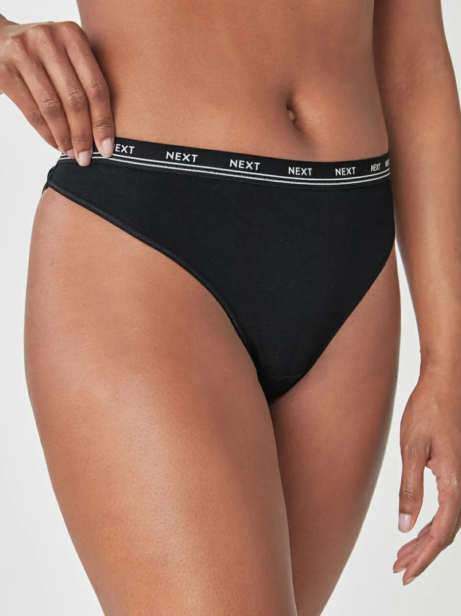 Next Black High Leg Cotton Logo Knickers 4 Pack Discount