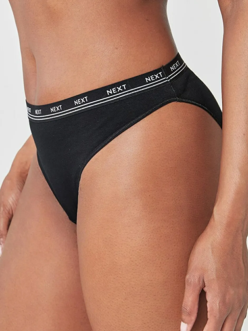 Next Black High Leg Cotton Logo Knickers 4 Pack Discount