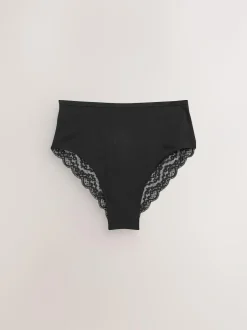 Next Black High Rise High Leg Cotton Lace Knickers 4 Pack Outlet
