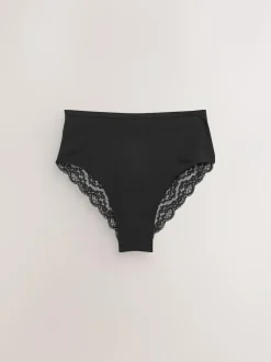 Next Black High Rise High Leg Cotton Lace Knickers 4 Pack Outlet
