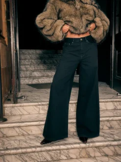 Next High Rise Palazzo Wide Leg Jeans Black Sale