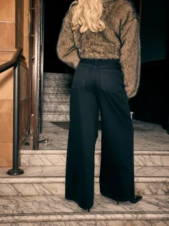 Next High Rise Palazzo Wide Leg Jeans Black Sale