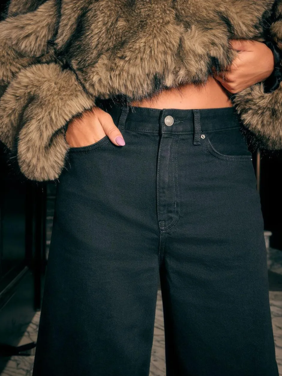 Next High Rise Palazzo Wide Leg Jeans Black Sale