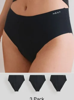Next High Waist High Leg Cotton Rich No VPL Knickers 3 Pack Black Sale